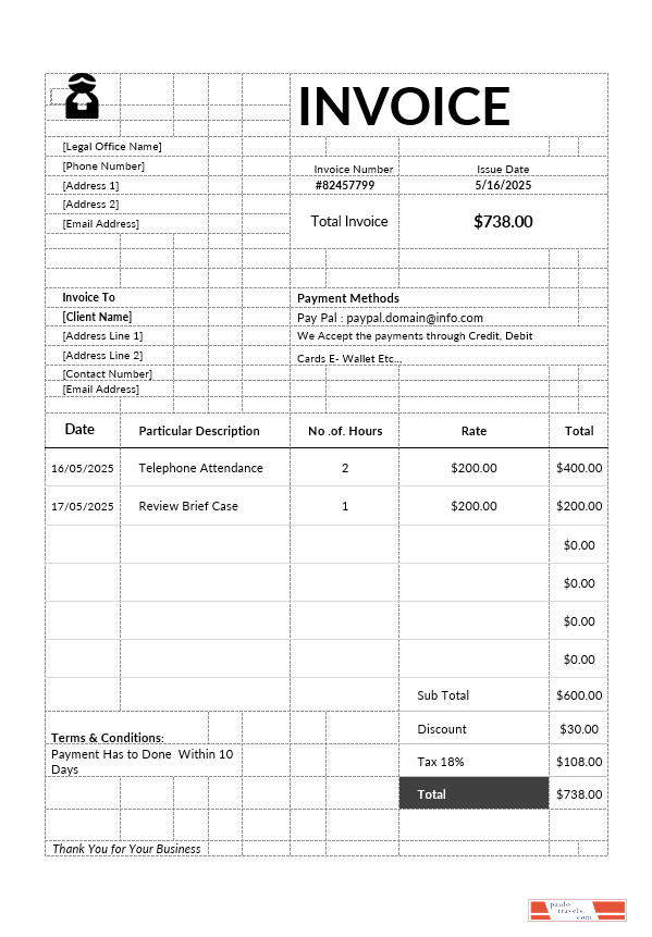 Attorney Invoice Template PSD template